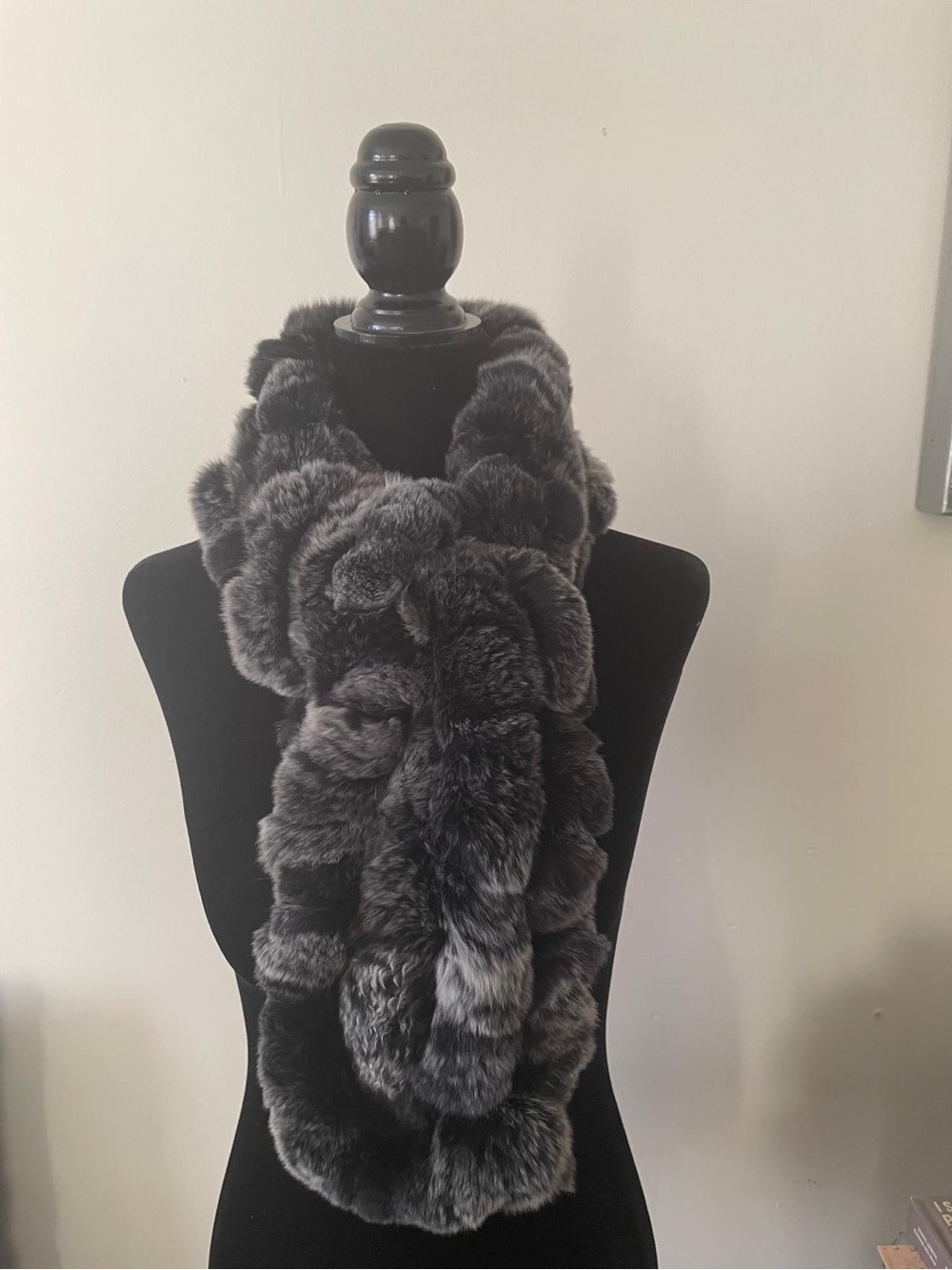 Lux Rabbit fur Scarf in Charcoal Gray - Women's Accessory
